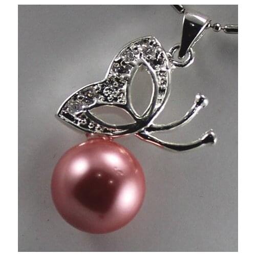 Charm ladys red shell pearl butterfly pendant necklace