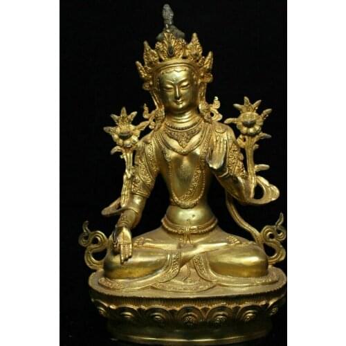 Details about Old Chinese Tibet Bronze Gild White Tara spirit of Compassion Goddess Statue