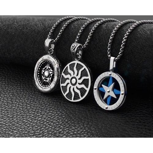 Titanium Steel Pendant Round Stainless Steel Sun Star Pendant Retro Punk All-match Jewelry
