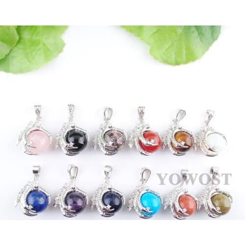 5Pcs/lot Random Mixed Natural Stone Pendants Round Ball Bead Dragon Claw Crystal Reiki Chakra women Dangle Pendant Gift QBN309