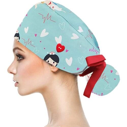 Working Cap Sweatband Bouffant Turban Hat Button Tie Back Adjustable Sweat Strip Working Cap Nurse Hat Elastic Nurse Accessories