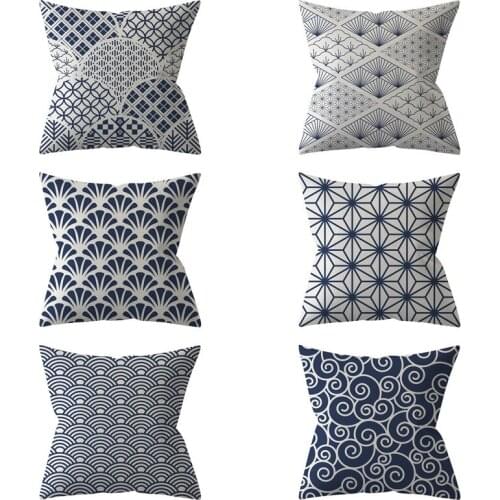 Blue Decoration Symmetric FigureCushion Cover Throw Pillow Case for Home Chair Sofa Decoration Square Pillowcases