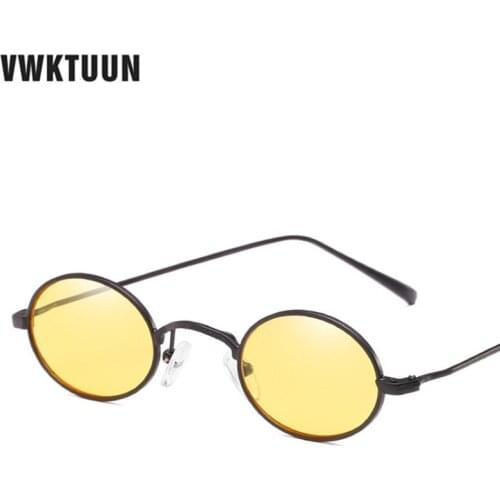 VWKTUUN Small Oval Sunglasses Women Men Vintage Metal Frame Yellow Red Retro Small Round Sun glasses For Women Oculos de sol