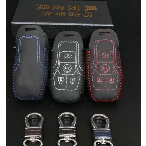 Only Red case fit for FORD LINCOLN/MKZ/MKC/MKS genuine quality leather car key cloth car key case cover Hand sewing car styling