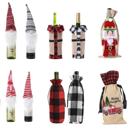Wine Bottle Decoration Christmas Decorations Knitted Hat Forest Old Man Wine Set Faceless Doll Wine XMAS Wine Bottle Cover Bag