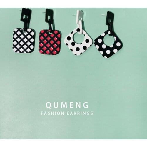 QUMENG 2020 Korea Sweet geometric Wave Point Earrings for women Contrast Color cute stud Earrings boho vintage Acrylic jewelry