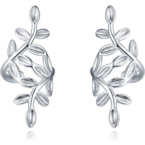 Punk 925 Sterling Silver Ear Cuff For Women Without Piercing Charm Leaf Earrings Earcuff Hot Prevent Allergy Jewelry Ear Clips