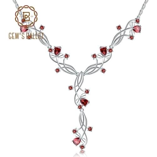 GEMS BALLET 8.08ct Natural Red Garnet Bridal Necklace For Women 925 Sterling Silver Gemstone Necklace Wedding Jewelry