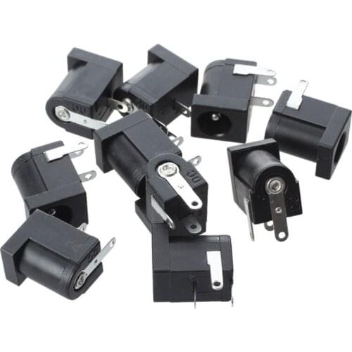 10Pcs DC-005 Black Power Jack Socket Connector Socket 5.5*2.1mm Round The Needle