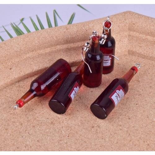 10pcs/pack 3D Beer Bottle Resin Earring Charms Keychain Necklace Pendant Jewlery Findings Phone DIY