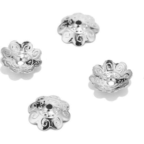 20 pcs/lot Newest Simple Petals Stainless Steel Color Flower Bead Caps Jewelry Findings Diy Accessories