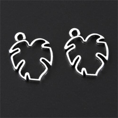 25Pcs Silver Color Hollow Coconut Leaves Chams Summer Tree Pendant Bangle Necklaces Handmade Jewelry Accessories 19X15mm A3254
