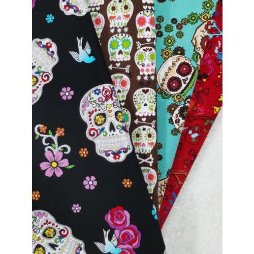 4pcs 30X25cm Flower Skull Silver Glitter Rose Cartoon Brown Bundle Cotton Fabric Patchwork Tissue sewing Clothing Telas Textile