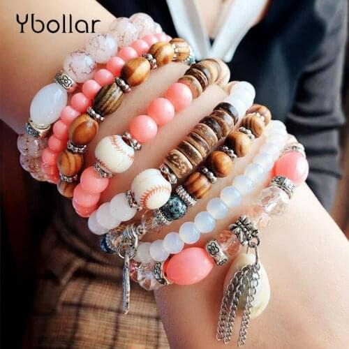 4pcs Multilayer Bracelet Set For Women Girl Glass Resin Beads Strand Bracelet Bangles Shell Pendant Wristband Jewelry Gift