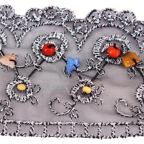 5yard Oganza Silver Metallic Lace Embroidery Trim Beaded Lace Fabric Cord Applique Motif Sewing Accessories T1723