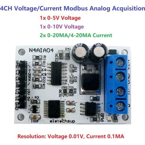 4-20MA/0-20MA/0-5V/0-10V 4ch Voltage Analog Acquisition RS485 Modbus RTU ADC Module