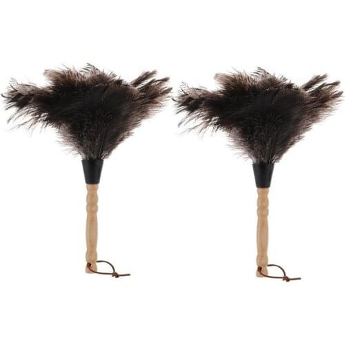 2 Pcs Anti-Static Ostrich Feather Fur Brush Duster Blinds Kitchen Keyboard Dust Cleaning Tool Car Duster Interior/Exterior Clean