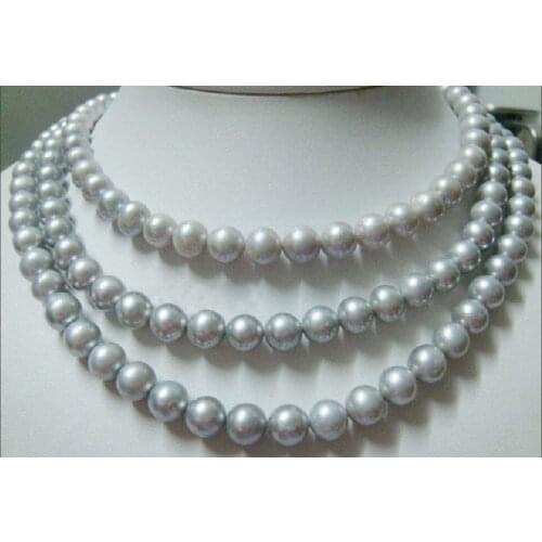FREE SHIPPING HOT sell new Style >>>>Exquisite 9-10mm natural Australian south sea gray pearl necklace gold 50