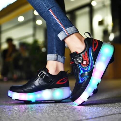 Children Two Wheels Luminous Glowing Boy Girl Sneakers Pink Led Light Roller Skate Shoes Kids Led Shoes Boys Girls USB Charging