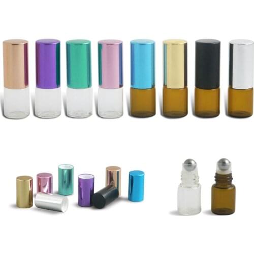 Travel Clear Amber 2ml 3ml 5ml 10ml roll on roller Glass bottles for essential oils roll-on refillable perfume bottle 500pcs