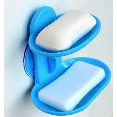 HOT SALE! Creative Double Layers Soap Box Bathroom Soap Dish Sucker Holder Container
