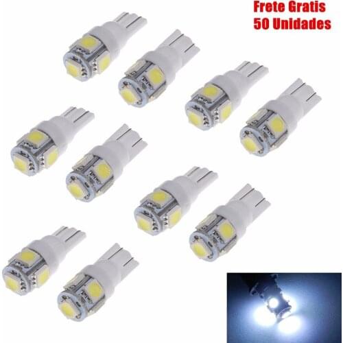 Kit 50 Lampadas Pingo T10 5 Led Branca Pingo Luz W5w 5050 SMD 6000k T10 Xenon Lampada Tuning 12V