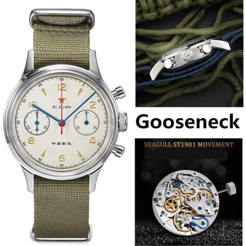 RED STAR 38mm All Series Men 1963 Seagull Chronograph Watches Sapphire Arcylic Glass Men Pilots Mechanical Watch With Gooseneck