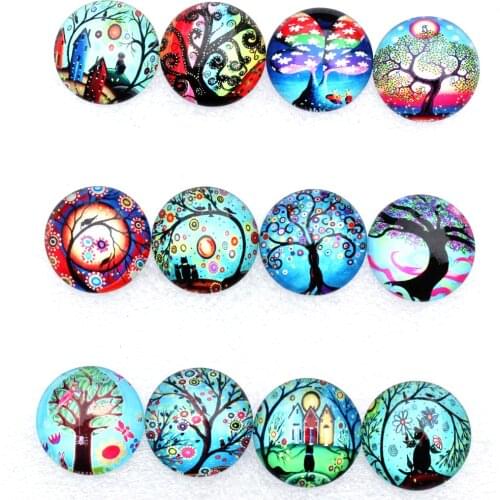 From 8mm to 30mm Random Mixed Round Life Tree Cabochons In Pairs Pattern Glass Flatback Photo Base DIY Making Accessories K06246