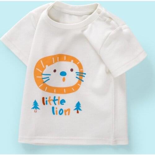 Cute Lion White Short T-Shirt Cotton Boys and Girls Clothes