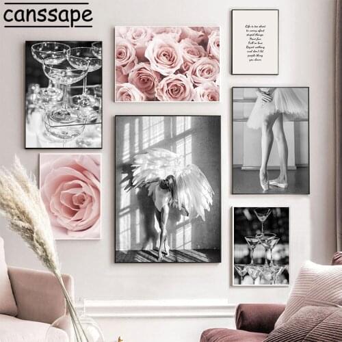 Fashion Wall Art Painting Flowers Posters Ballet Girl Painting Stairs Prints Wine Glass Poster Quotes Pictures For Home Decor