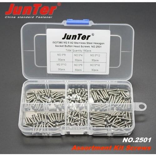180pcs M2.5 (2.5mm) A2 Stainless Steel ISO7380 Button Head Allen Bolts Hexagon Socket Screws Assortment Kit NO.2501