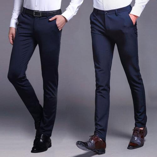 New Casual Pants Men Dress Pants Slim Bermuda Masculina Thin Tide Business Casual Man Suit Pant 2020 Fashion Male Trousers Black