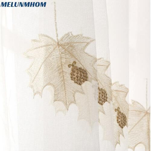 New Real Cortinas Dormitorio Luxury Embroidery Maple Leaf Tulle For Bedroom Screen Ladybird Design Sheer For Panel