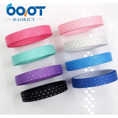 OOOT BAORJCT G-18813-920,10 mm 10 yards flash Silver circularity Dot Printed grosgrain ribbon DIY headdress wedding gift wrap