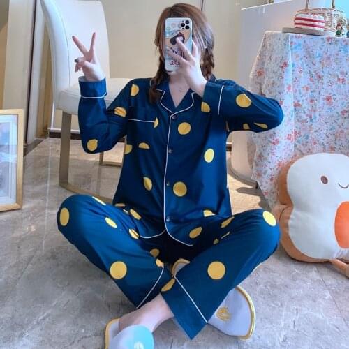 2021 Autumn Long Sleeve Polka Dot Print Pajama Sets for Women Korean Sleepwear Suit Pyjamas Lounge Homewear Pijama Mujer Clothes