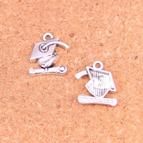 80Pcs Antique Silver Plated graduation cap and diploma Charms Diy Handmade Jewelry Findings Accessories 17*16mm
