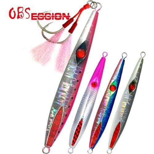 OBSESSION 130g 160g Hard Metal Lead Slow Sinking Fall Jigs Luminous Artificial Fishing Tackle Saltwater Bait With Assist Hooks