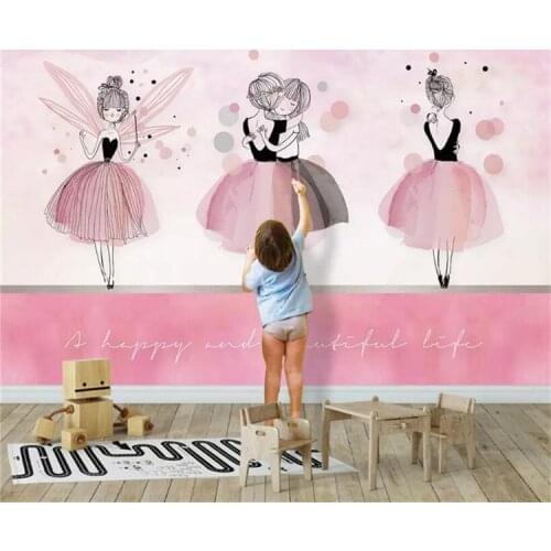 Pink ballerina girl childrens room background wall professional making murals, wallpaper wholesale, custom poster photo wall
