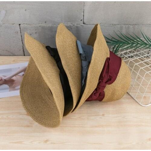 Big Bow Wide Brim Floppy Summer Hats For Women Beach Panama Straw hat Sun Protection Visor Femme Cap