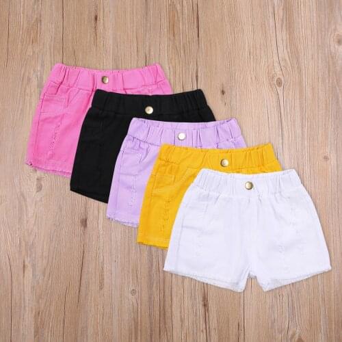 2-8Y Summer Causal Kids Girls Shorts Simple Solid Colors Solid Elastic Solid Hole High Waist Trousers Shorts