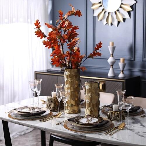 Modern Plating Matt Gold Metal Texture Hammer Pattern Ceramic Vase Decor Home Furnishing Soft Decoration Living Room Ornament