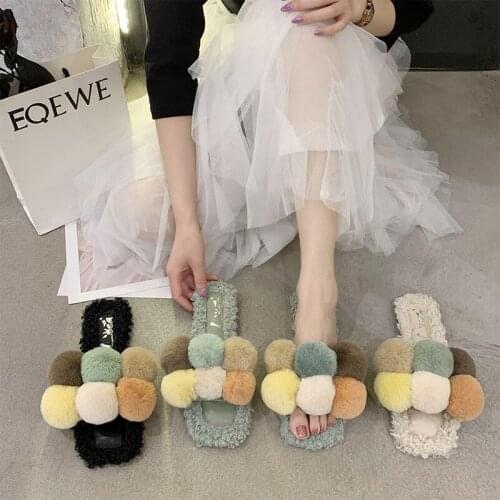 Slippers Women Winter Shoes Flat Sweet Home Slippers Woman Indoor Shoes Fur Warm Soft Slip On Female Slipper