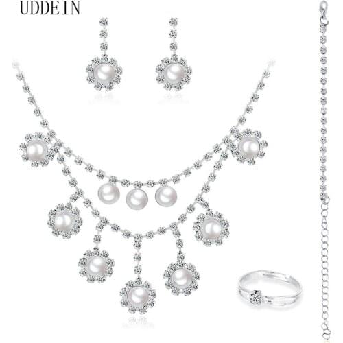UDDEIN Fashion Simulated Pearl Tassel Bridal Wedding Jewelry Necklaces Bracelet Ring Earrings Sets Nigerian Indian Jewelry Gift