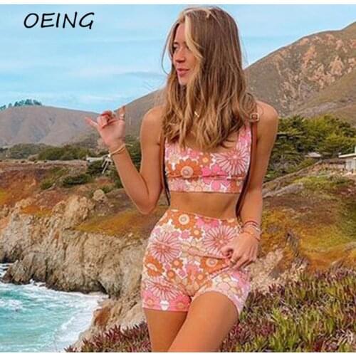 2021 Summer Womens Sport 2 Two Piece Sets Print Fashion Tracksuits Bodycon Jogging Suits