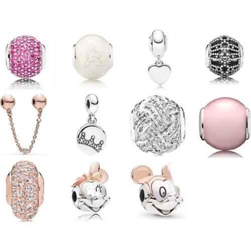 NEW 2021 100% 925 Sterling Silver Pink Jewel Crown E series Women Fit DIY Original Bracelet Fshion Jewelry Gift