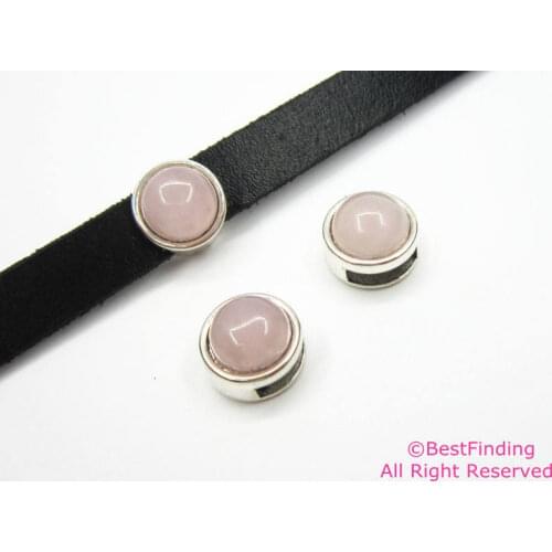 10mm Flat leather findings Rose Quartz leather slider