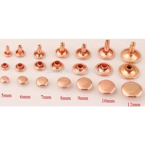 100sets double cap rivets rose gold color Spikes Rivets Stud Collision Nail for garment bag belt leather 5/6/7/8/9/10/12mm