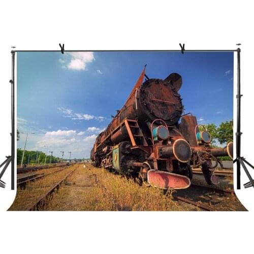 150x220cm Vintage Train Backdrop Blue Sky White Clouds Retro Jet Train Photography Background for Camera Photo Props