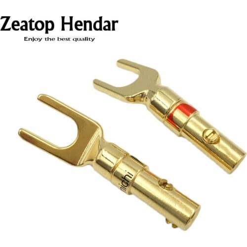 20 PCS Gold Brass Nakamichi Banana Y U- type Screw Spade Speaker Plugs Audio Screw Fork Connector Adapter