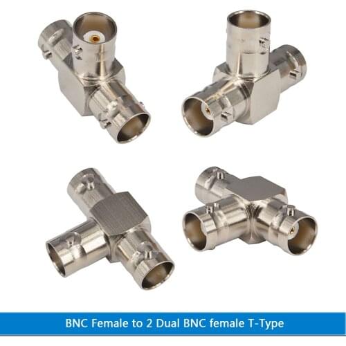 BNC 3 Way Splitter Adapter Socket T-Type BNC Female To 2 Dual BNC Female Nickel RF Video Coaxial Connector for CCTV Camera